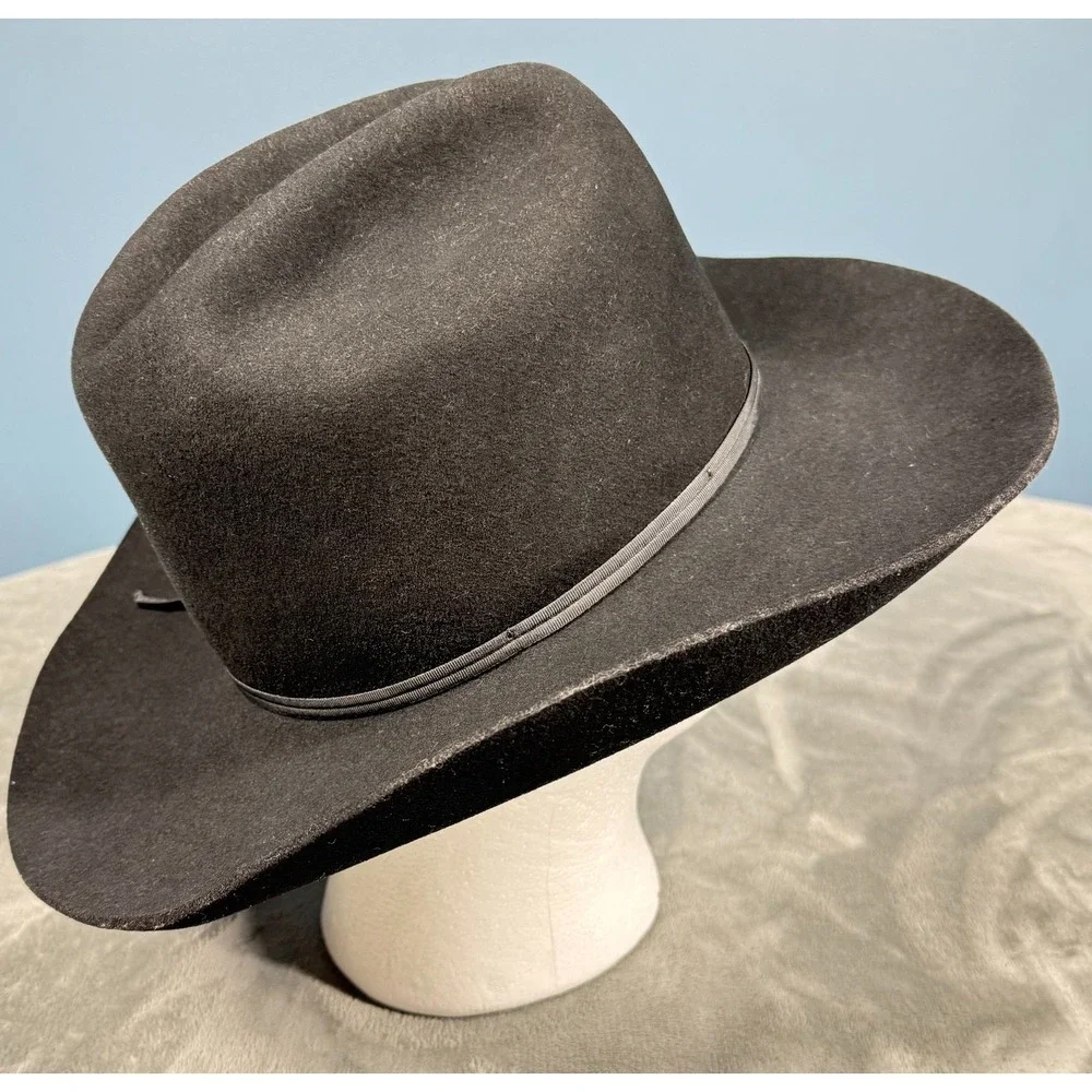 Western Cowboy Hat Mens Gray Wool Dynafelt Wide Brim Cattleman Crease